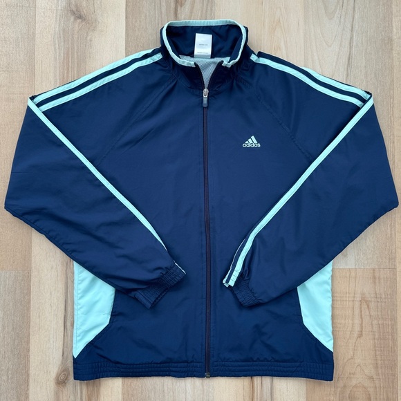 Adidas Women’s Full Zip Windbreaker Jacket No Hood Blue Teal Large - Picture 1 of 16